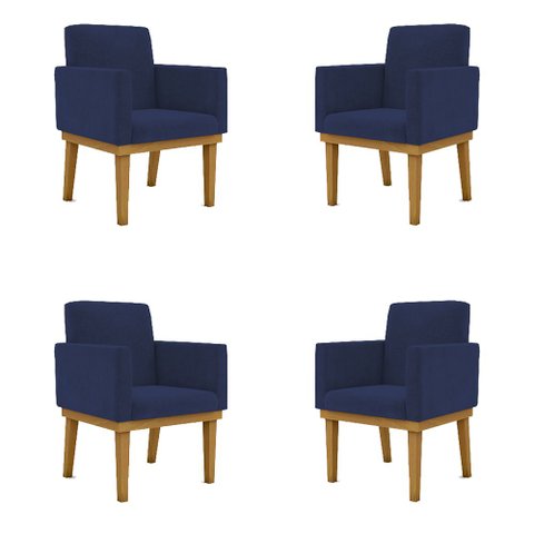 Kit 04 Poltronas Decorativa Reforçada Oferta Mesa Cozinha Cor:Azul Marinho