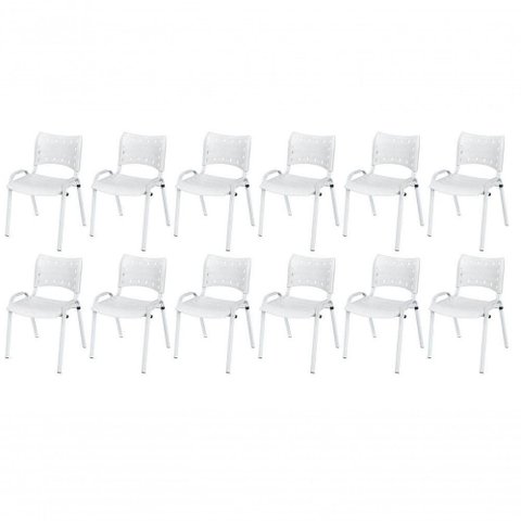 Cadeira Iso Base Branco Igreja, Escola, Escritório - Branco Kit 12 Peças