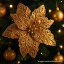 Ver imagem 2 de Flor Bico de Papagaio Pick Natal Veludo Arabescos Glitter Dourado 28cm - Magizi
