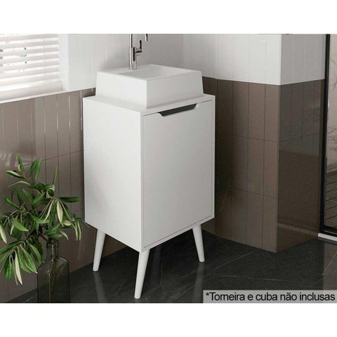 Balcão P/ Banheiro C/ Pés Bn3641 S/ Cuba C/ 1 Porta 45cm Branco - Tecno Mobili