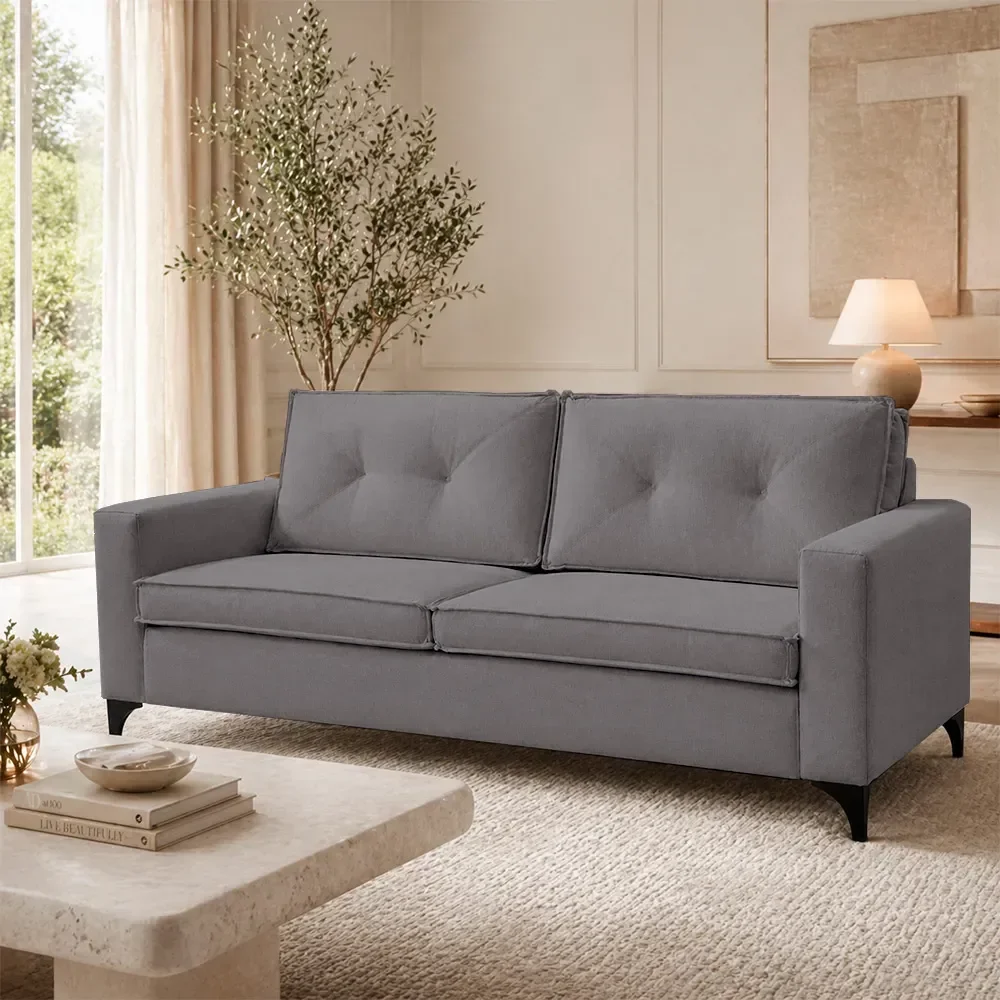 Sofá Sala de Estar Marselha 230cm 3 Lugares Pés em Metal Bouclê Cinza M1 - Monari Design