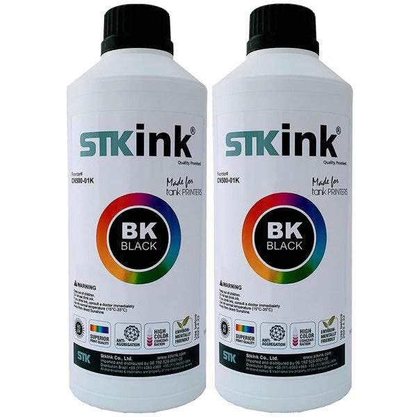 2 x 250ml Preto Tinta Sublimática Digital STK com perfil ICC