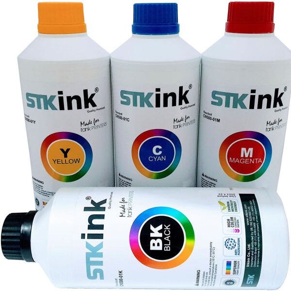 500ml Black + 3 x 250ml Color Tinta STK T544 L3110 L3150 L5190 compatível com Ecotank Epson - 10