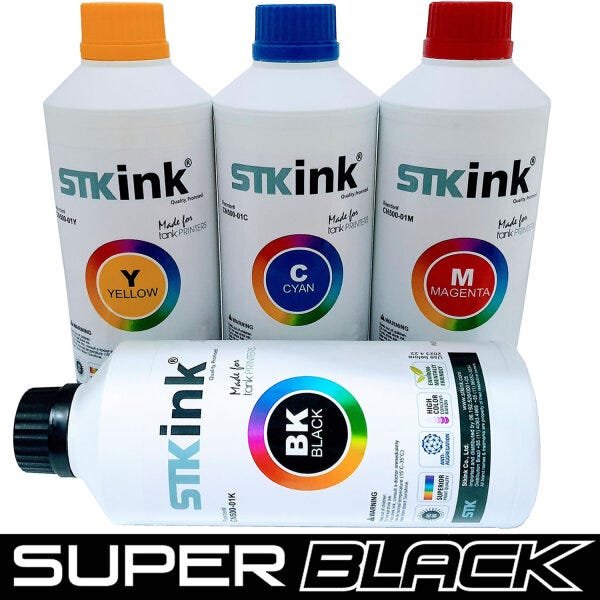 500ml Black + 3 x 250ml Color Tinta STK T544 L3110 L3150 L5190 compatível com Ecotank Epson - 4