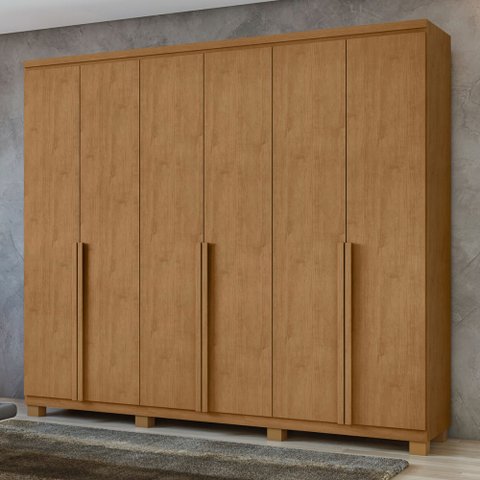 Guarda-roupa Casal Alonzo 6 Portas 4 Gavetas 100% Mdf Amêndoa Clean - Móveis Lopas