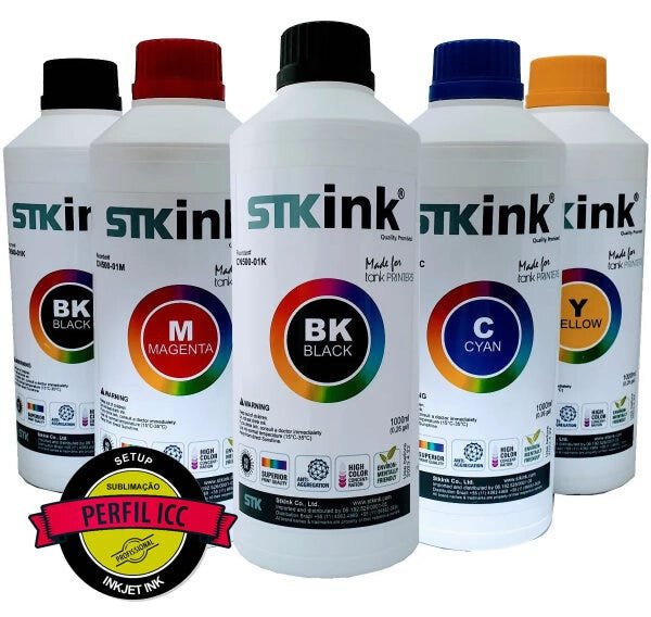 5 x 250ml Tinta Sublimática Digital STK Kit 5 Cores com perfil ICC