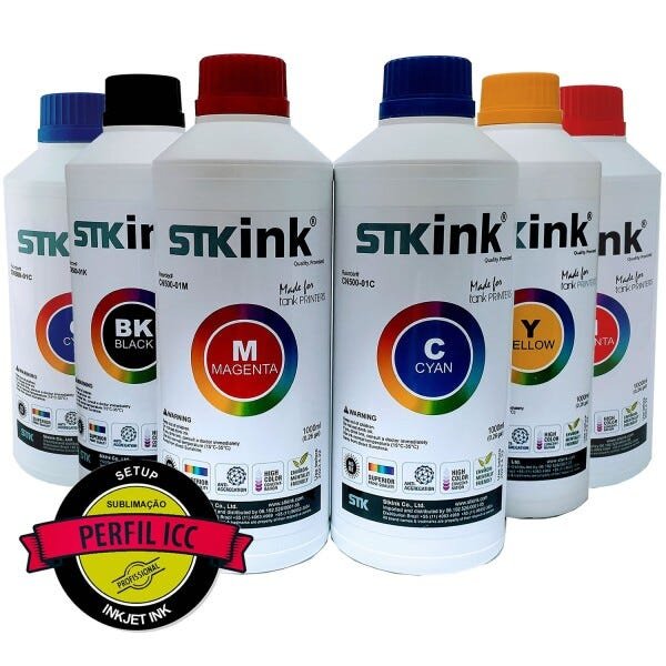 6 Litros Tinta Sublimática Digital STK Kit 6 Cores com perfil ICC