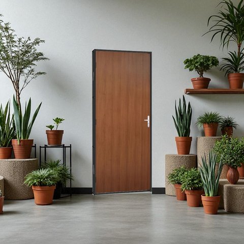Porta Madeira com Batente Aço Tradição -215 X 81 Cm R-120 - Mogno:esquerdo