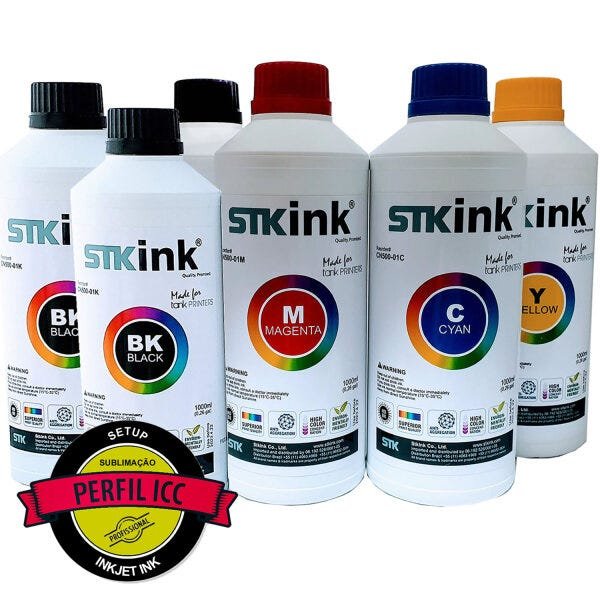 6 Litros Tinta Sublimática Digital STK Kit 4 Cores com perfil ICC