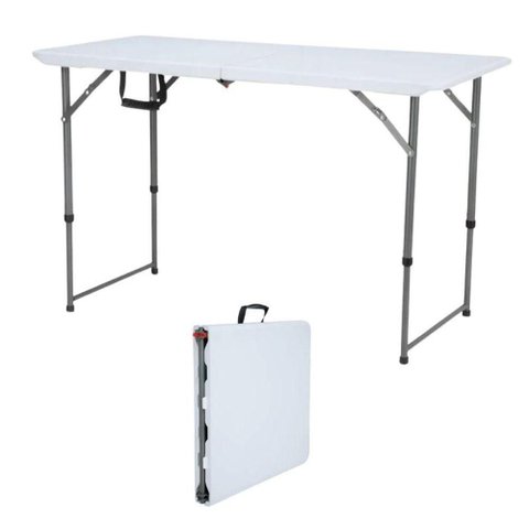 Mesa Dobrável Portátil Retangular Tampo em Plástico Estrutura em Aço Altura Ajustável Branco