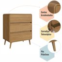 Ver imagem 5 de Cômoda Quarto 3 Gavetas 76,5cm X 92,5cm com Cantos Arredondados e Pés Palito Cor:carvalho Xingu
