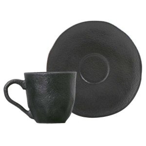 Conjunto com 6 Xícaras de Café com Pires Orgânico Preto Matte 120Ml