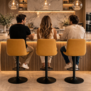 Ver imagem 6 de Kit 3 Banqueta Bar Concha Ajustável em Couro Ecológico Design Moderno Base Preta Cor Caramelo