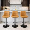 Ver imagem 5 de Kit 3 Banqueta Bar Concha Ajustável em Couro Ecológico Design Moderno Base Preta Cor Caramelo