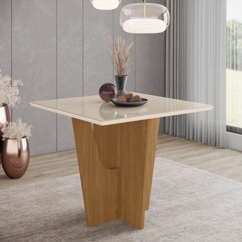 Mesa de Jantar Vertice 90 C/ Vidro Nature/off White - Henn