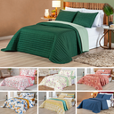 Ver imagem 3 de Kit cobreleito matelado cama padrão 3 peças dupla face estampado verde esmeralda