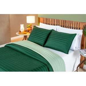 Kit cobreleito matelado cama padrão 3 peças dupla face estampado verde esmeralda