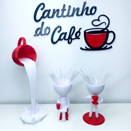 Kit Decorativo Cantinho do Café - Robert Plant Xícara Flutuante e Letreiro - Branco com Vermelho - 1