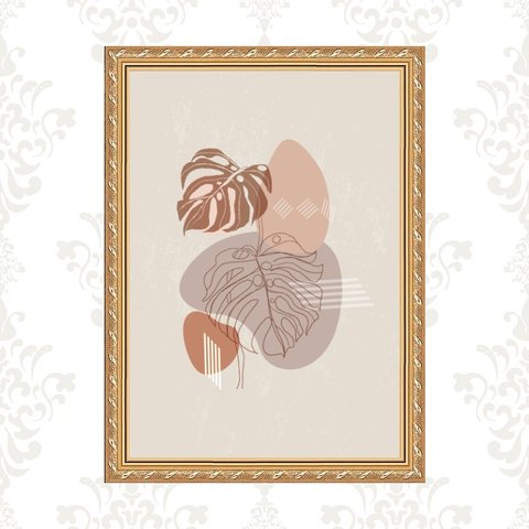 Quadro Moldura Dourada Boho Folhas 24x18cm:com Vidro