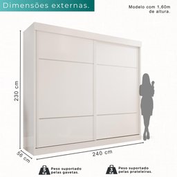 Guarda-roupa Casal 2 Portas de Correr 6 Gavetas Fortaleza - Mais Móvei Neve - 3