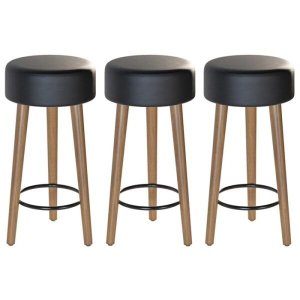 Kit 03 Bancos Banqueta Baixa Paris Corano Preto Salaone