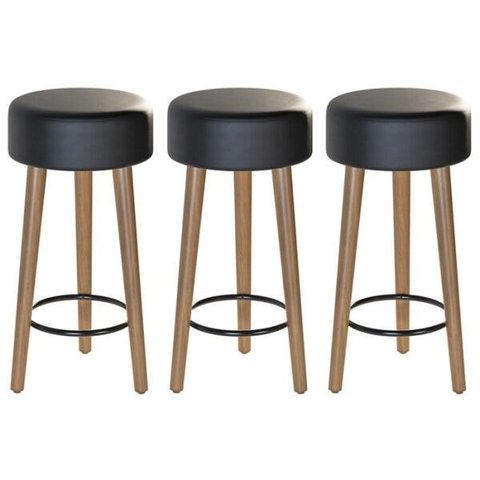 Kit 03 Bancos Banqueta Baixa Paris Corano Preto Salaone