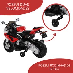 Mini Moto Elétrica Infantil Importway BMW S1000 RR Vermelha e Branco com Rodinhas - 6