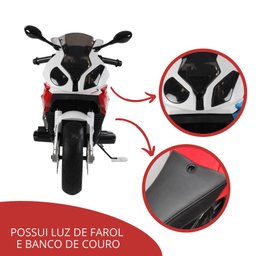 Mini Moto Elétrica Infantil Importway BMW S1000 RR Vermelha e Branco com Rodinhas - 7