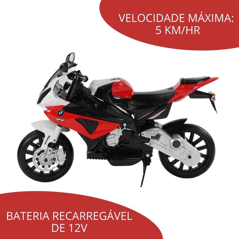Mini Moto Elétrica Infantil Importway BMW S1000 RR Vermelha e Branco com Rodinhas - 5