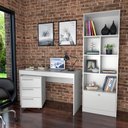 Ver imagem 1 de Conjunto Mesa, Gaveteiro e Livreiro Home Office Nova Mobile Branco