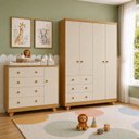 Ver imagem 1 de Quarto de Bebê Guarda-Roupa 4 Portas e Cômoda 4 Gavetas Levy 100% MDF Espresso Móveis