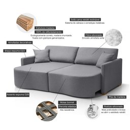 Sofá Cama Retrátil 2 Lugares 216 Cm Moscow Redenobre:cinza Escuro - 7