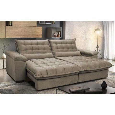 Sofá Retrátil e Reclinável 2,92M com Molas Ensacadas Cama Inbox Aconchego Tecido Suede Castor