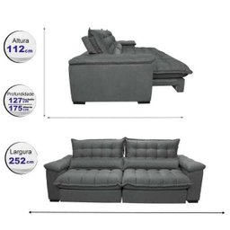 Sofá Retrátil e Reclinável 2,52m com Molas Ensacadas Cama Inbox Aconchego Tecido Suede Cinza - 2