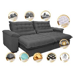 Sofá Retrátil e Reclinável 2,52m com Molas Ensacadas Cama Inbox Aconchego Tecido Suede Cinza - 3