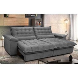 Sofá Retrátil e Reclinável 2,52m com Molas Ensacadas Cama Inbox Aconchego Tecido Suede Cinza - 1