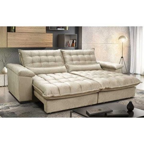 Sofá Retrátil e Reclinável 2,72M com Molas Ensacadas Cama Inbox Aconchego Tecido Suede Bege