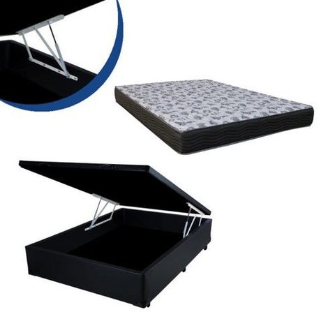 Cama Box Baú Casal Resistence Suede Preto + Colchão Casal Resistence Espuma D33 Com EPS 16x138x188