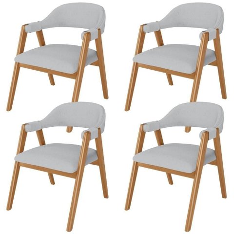 Kit 04 Cadeiras de Jantar e Estar Living Estofada Nadja L02 Linho Cinza - Lyam Decor