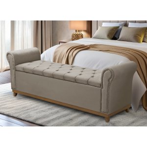 Baú Recamier Cama Box Quarto Madeira Estofado Grécia Casal:capuccino