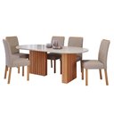 Ver imagem 1 de Sala de Jantar Completa Mesa Ester 2,10 Oval com 6 Cadeiras Fernanda Wood Cinamomo/off/mad/linho Beg