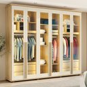 Ver imagem 1 de Guarda-Roupa Casal 6 Portas com Vidro Reflecta e LED 4 Gavetas Internas 3 Maleiros Royal Off White/Cinamomo