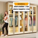 Ver imagem 5 de Guarda-Roupa Casal 6 Portas com Vidro Reflecta e LED 4 Gavetas Internas 3 Maleiros Royal Off White/Cinamomo