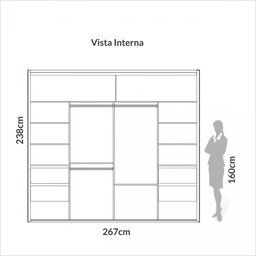 Guarda-roupa 2 Portas de Correr 4 Gavetas 6 Prateleiras Espelhado Ripado Nobre/off White - Dalla Cos - 5