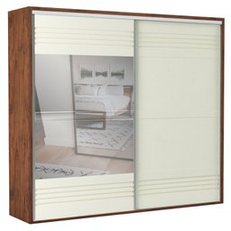 Guarda-roupa 2 Portas de Correr 4 Gavetas 6 Prateleiras Espelhado Ripado Nobre/off White - Dalla Cos - 2