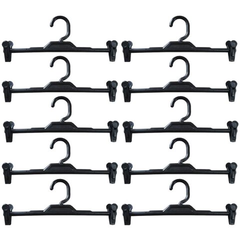 Kit 10 Cabides com Presilha Preto Plástico para Saias Bermudas Lojas Expositor