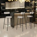 Ver imagem 2 de Kit 04 Banquetas Altas Bar Cozinha Sala De Jantar Em Aço Milão L02 Linho Bege - Lyam Decor