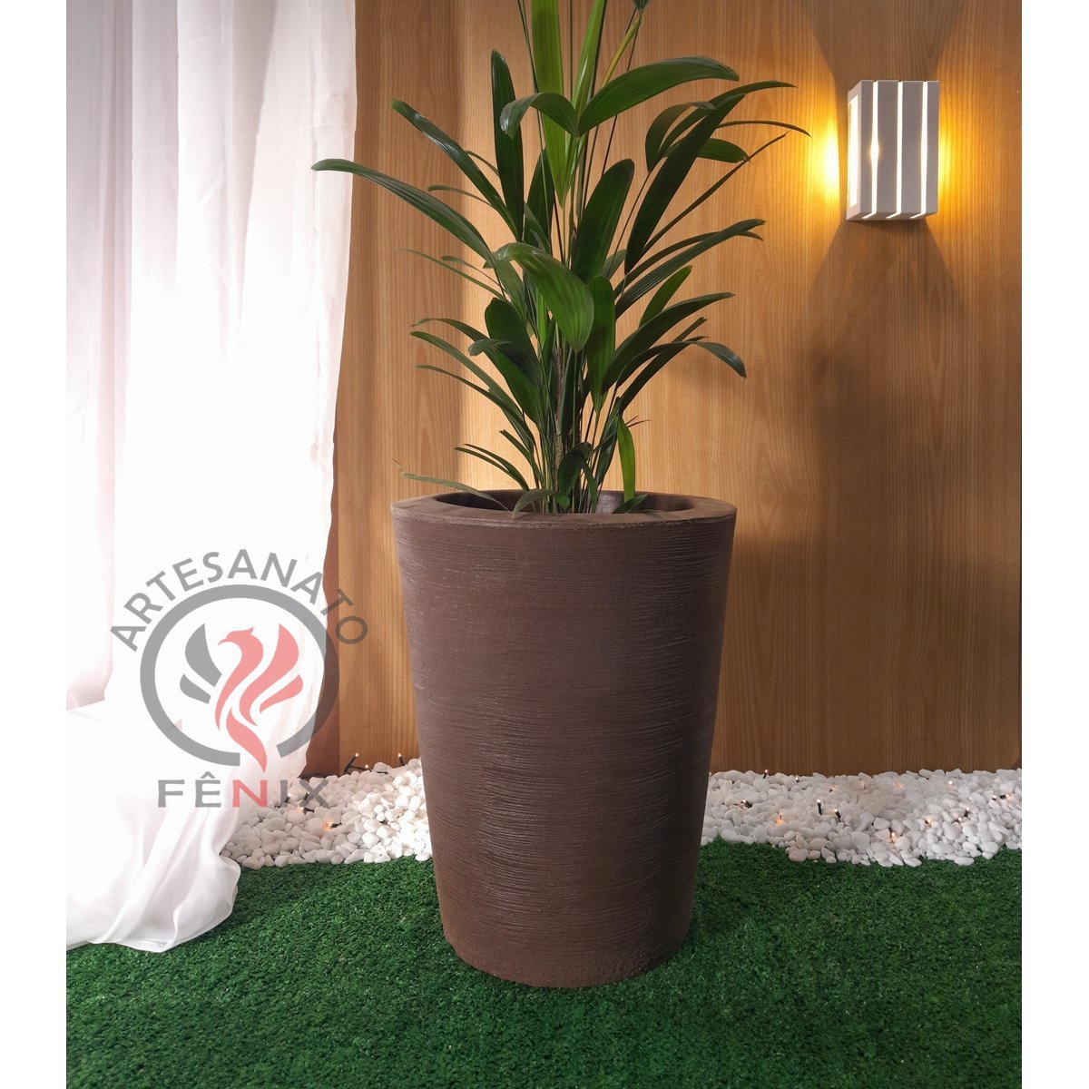 Vaso Decorativo para Plantas Coluna Redonda Cone Tamanho G:Marrom