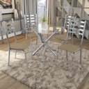 Ver imagem 1 de Kit Conjunto Mesa Redonda 4 Cadeiras 95 X 95 Cm Sala de Jantar Cozinha Vidro Metal Cromado Marrom