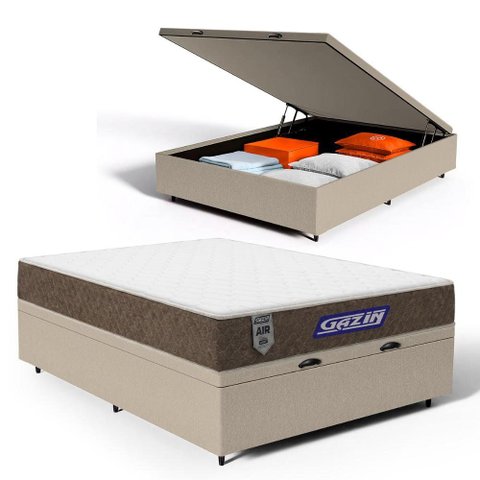 Cama Box Baú + Colchão Gazin de Molas Ensacadas One Face Air Light Casal 138 cm